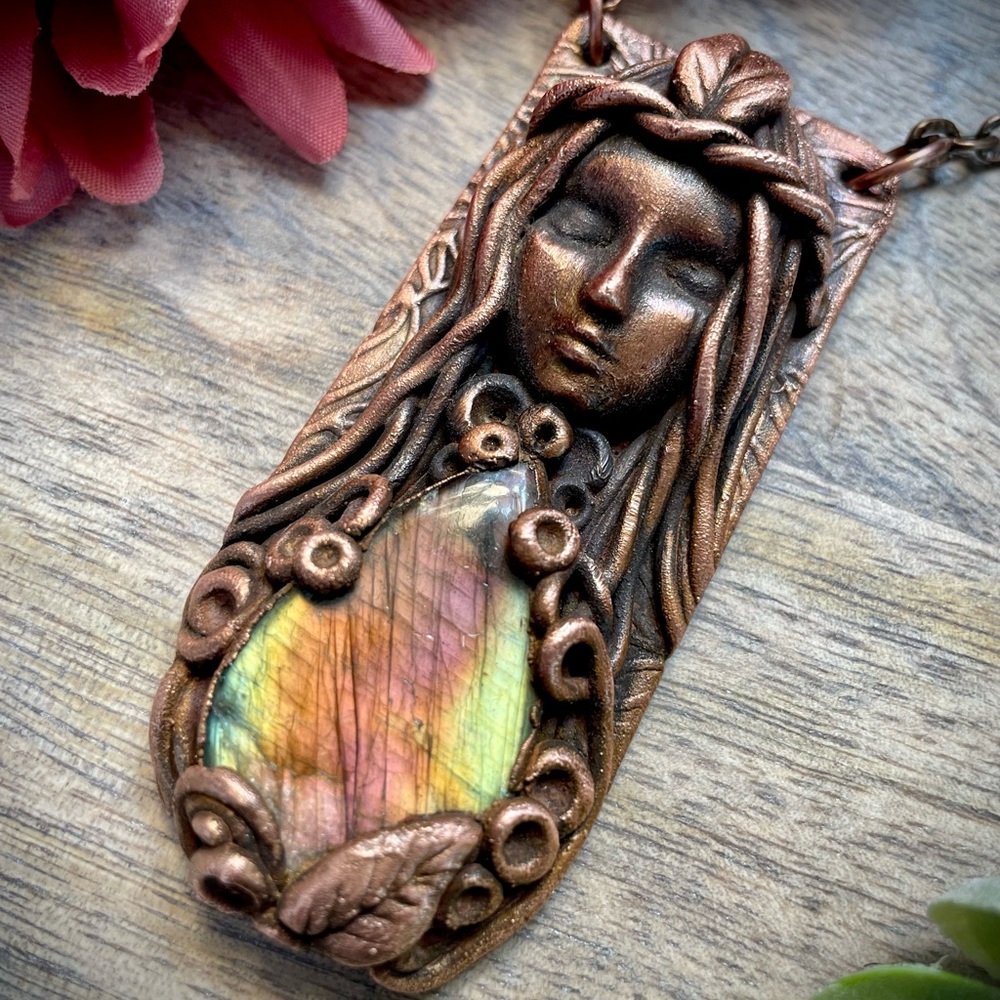 Labradorite goddess pendant necklace healing crystal jewelry handmade